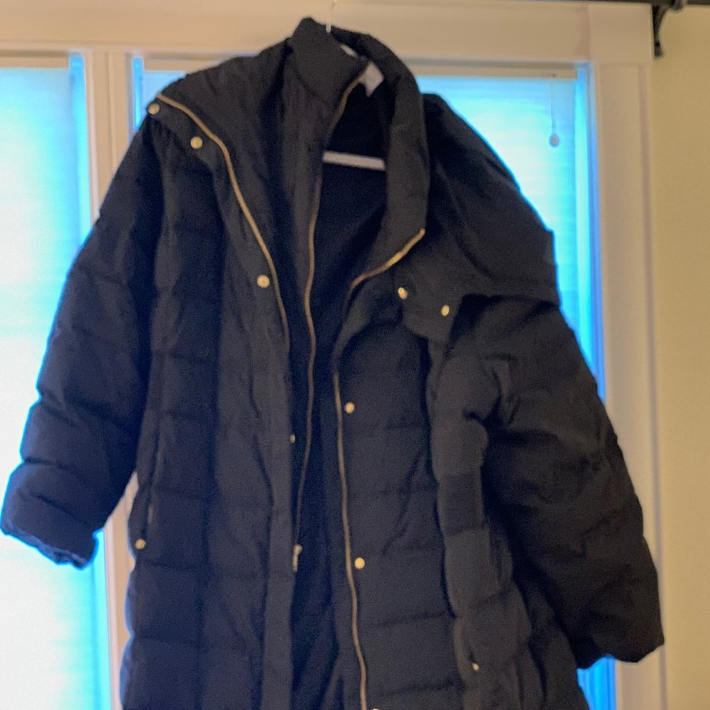 Cole Haan Black Quilted Puffer Coat with Gold-Tone Hardware